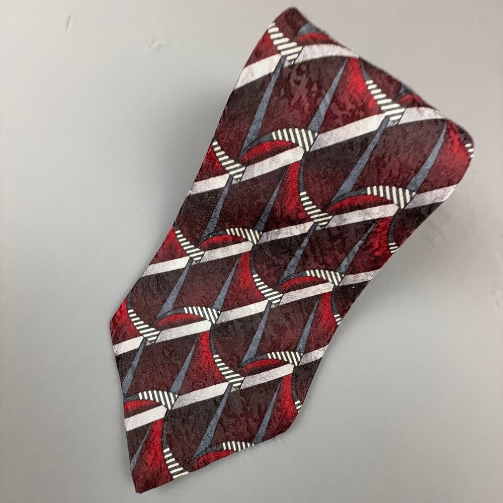 Alexander Lloyd Burgundy Silk Geometric Tie USA Made Wide